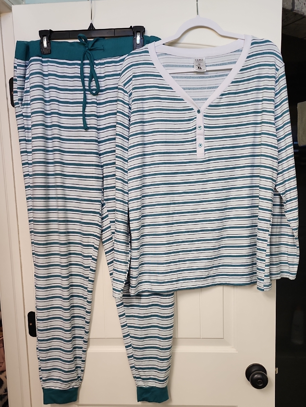 Striped Teal and White Kids Pajama Set - Comfortable Long Sleeve Top & Pants